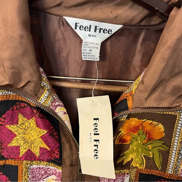 Vintage Feel Free by G.C Women's Multicolor Patterned Silk Bomber Jacket Medium - Picture 3 of 12